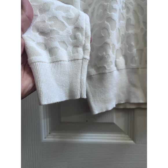 Theory White Cotton Blend Semi Sheer Textured Crew Neck Sweater Petite Size - Picture 6 of 10